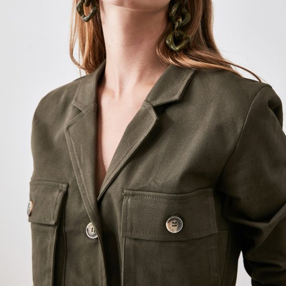 Green Khaki Belted Pocket Detailed Dress - Picture 4 of 5